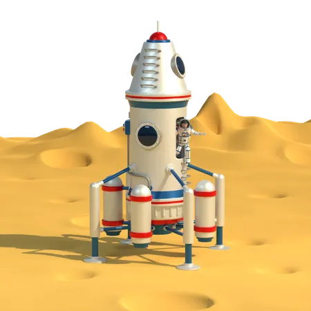 Modulo De Pouso Espacial Com Um Astronauta Na Superficie Da Lua Nave Espacial Em Um Planeta Com Crateras 3D Illustration