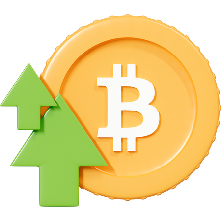Moeda Bitcoin com seta verde para cima  3D Icon