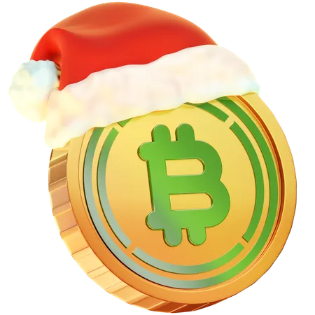 Este Icone 3 D Mostra Uma Moeda Dourada Representando Bitcoin Embrulhado Adornada Por Um Chapeu De Natal Fundindo O Ambiente Festivo Com O Simbolo Bitcoin Embrulhado 3D Icon