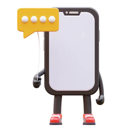 Personagem de smartphone segurando moeda  3D Illustration