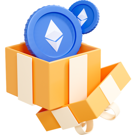 Moeda criptografada Ethereum em caixa de presente  3D Icon