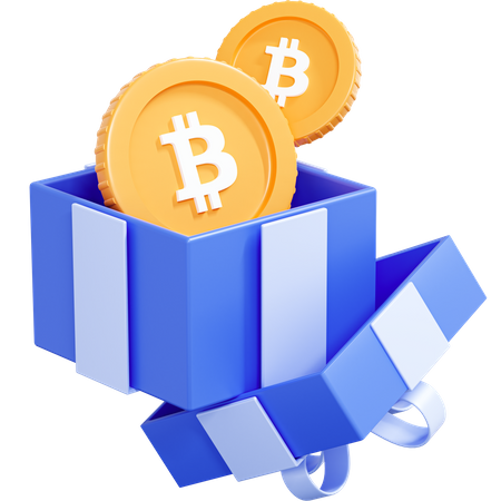 Moeda criptográfica Bitcoin em caixa de presente  3D Icon