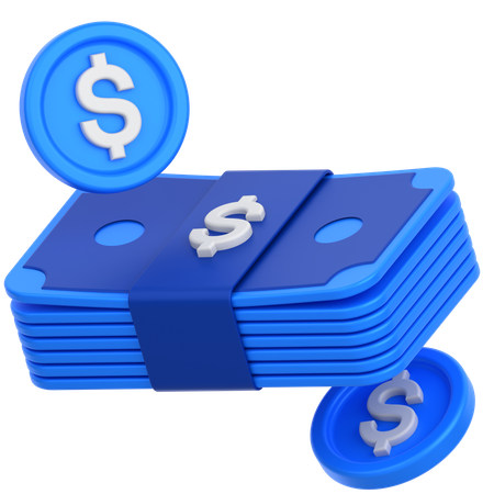 Moeda de dólar com notas de moeda  3D Icon