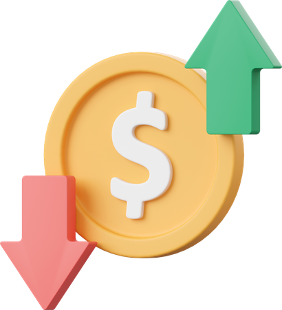 Moeda de dólar com seta para cima e para baixo  3D Icon