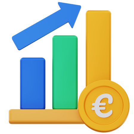 Moeda de euro com gráfico de barras de crescimento  3D Icon