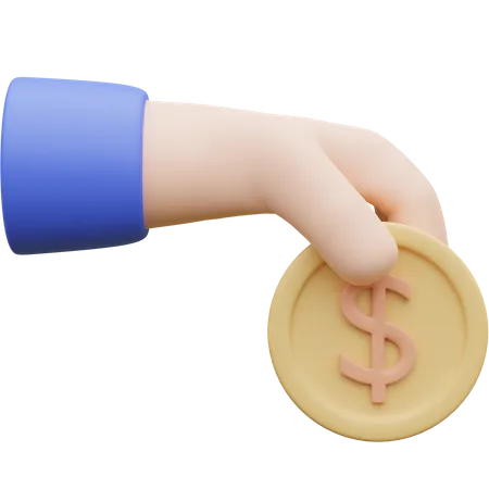 Mão segurando uma moeda  3D Icon