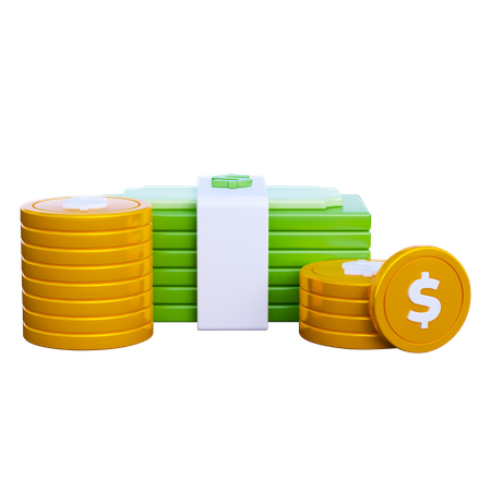 Moeda de dólar com dinheiro de pilha  3D Icon