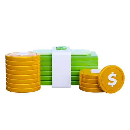 Moeda de dólar com dinheiro de pilha  3D Icon