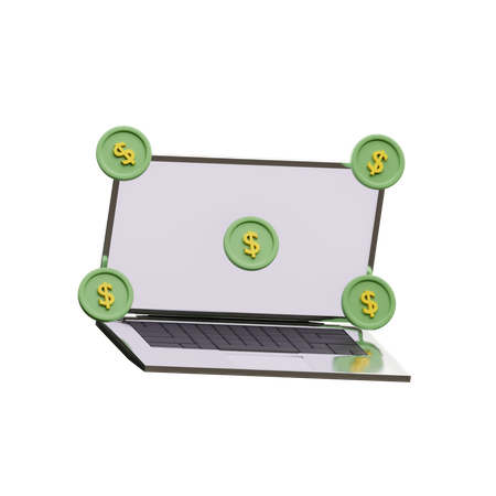 Moeda de dólar e laptop  3D Icon