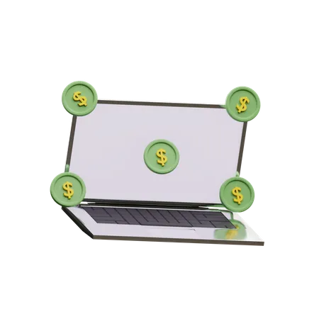 Moeda de dólar e laptop  3D Icon