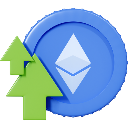 Moeda Ethereum com seta verde para cima  3D Icon