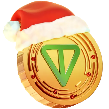 Apresentando Uma Moeda Dourada Com O Logotipo Da Toncoin Encimada Por Um Chapeu De Natal Fundindo A Aura Festiva Com O Emblema Da Criptomoeda Toncoin 3D Icon