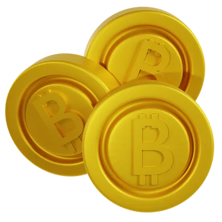 Moedas Bitcoin Douradas  3D Icon