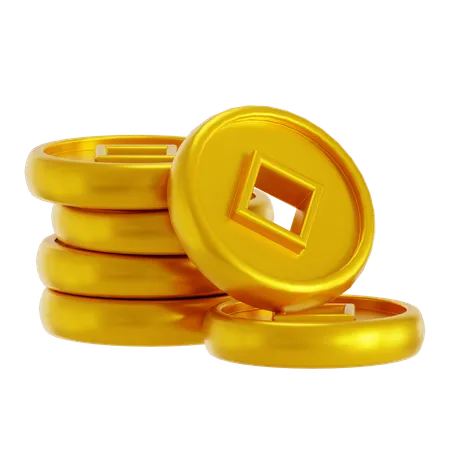 Moedas chinesas de ouro  3D Icon