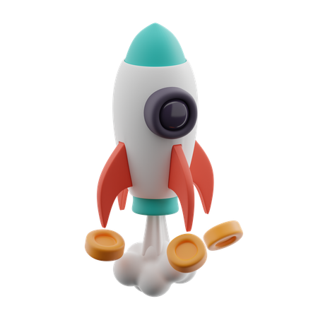 Moedas com foguete  3D Icon