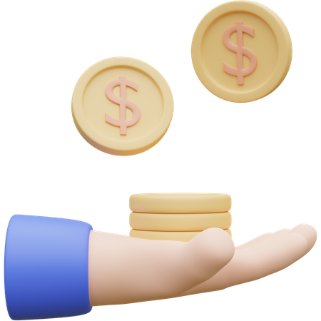 Moedas de dólar na mão  3D Icon