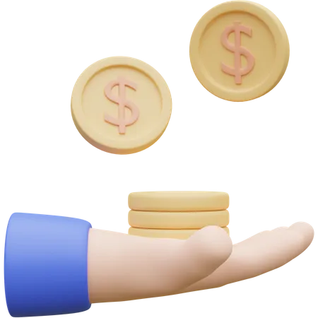 Moedas de dólar na mão  3D Icon