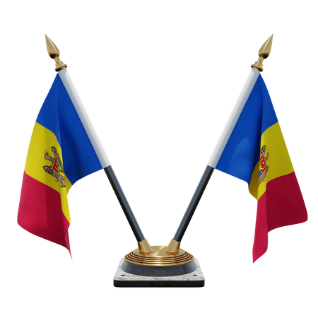 Moldova Double Desk Flag Stand  3D Illustration