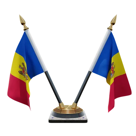 Moldova Double Desk Flag Stand  3D Illustration