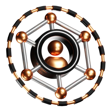 This Icon Illustrates A Sophisticated 3 D Model Of A Molecular Structure Reflecting Concepts Of Atomic Arrangement And Nanotechnology Its Copper And Silver Components Emphasize The Intricate Connections Within Molecular And Atomic Scales Making It Perfect For Visualizing Complex Scientific Ideas In Education Research And Technological Innovation 3D Icon