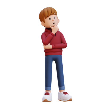 Moletom com capuz menino dando pose de pensamento  3D Illustration