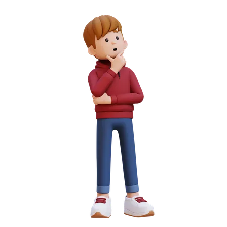 Moletom com capuz menino dando pose de pensamento  3D Illustration