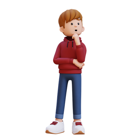 Moletom com capuz menino dando pose de pensamento  3D Illustration