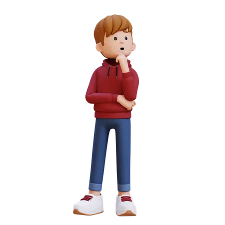 Moletom com capuz menino dando pose de pensamento  3D Illustration