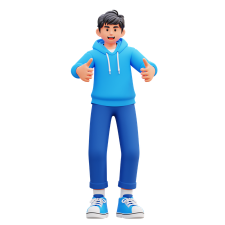Menino com capuz mostrando os polegares para cima  3D Illustration
