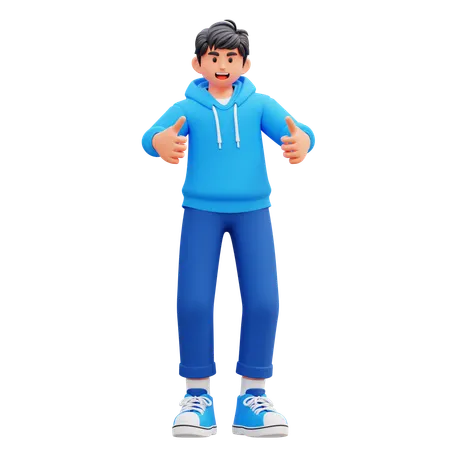 Menino com capuz mostrando os polegares para cima  3D Illustration