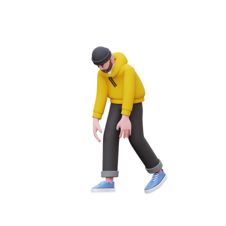 Homem com capuz cansado enquanto caminha  3D Illustration