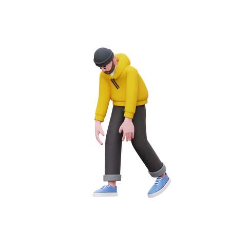 Homem com capuz cansado enquanto caminha  3D Illustration