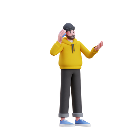 Homem de moletom falando com telefone  3D Illustration