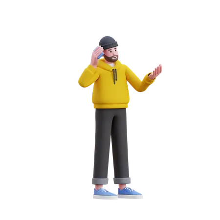 Homem de moletom falando com telefone  3D Illustration
