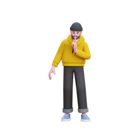 Homem com capuz fazendo sinal silencioso  3D Illustration
