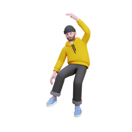 Homem com capuz pula no ar  3D Illustration