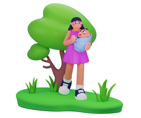 Mom Playing With Newborn Toddler  3D Icon