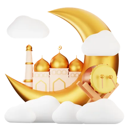 Mond und Moschee  3D Illustration