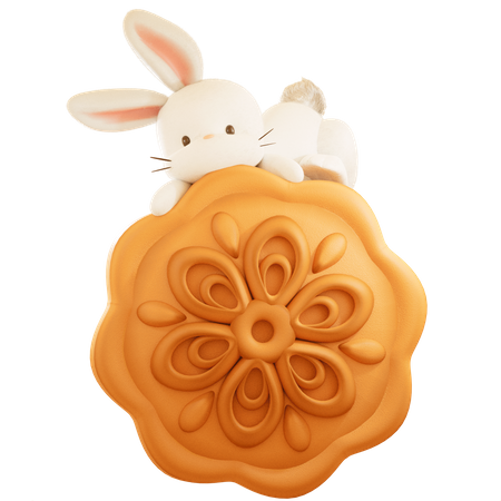 Mondkuchen und Kaninchen  3D Icon