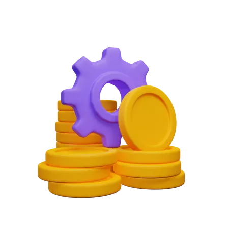 Moneda con engranaje  3D Icon