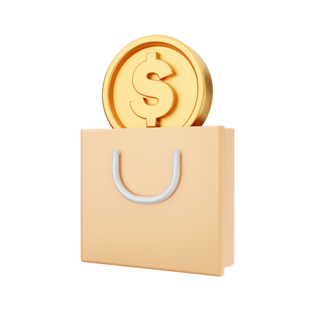 Moneda de un dólar en una bolsa de compras  3D Icon