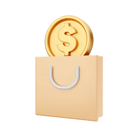 Moneda de un dólar en una bolsa de compras  3D Icon