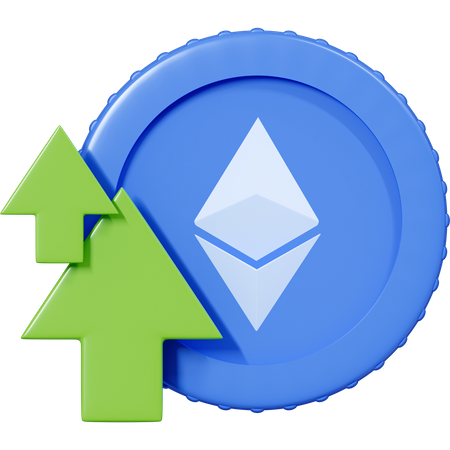 Moneda Ethereum con flecha verde hacia arriba  3D Icon