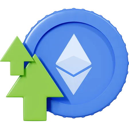 Moneda Ethereum con flecha verde hacia arriba  3D Icon