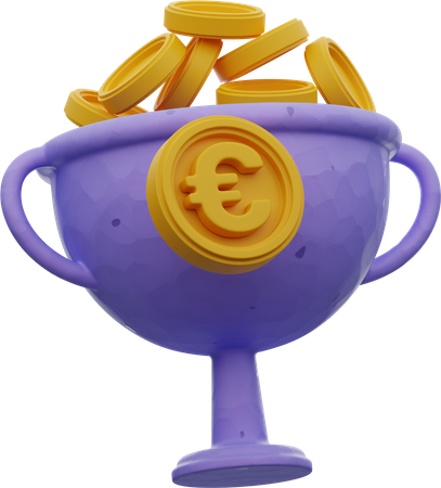 Moneda de euro en copa ganadora  3D Illustration