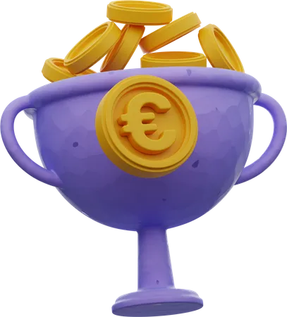 Moneda de euro en copa ganadora  3D Illustration