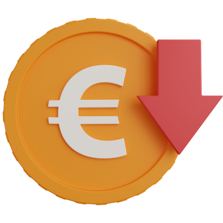 Monedas de euro con flecha hacia abajo  3D Icon
