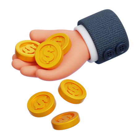 Mano y monedas de dólar  3D Icon