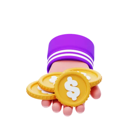 Monedas en mano  3D Icon