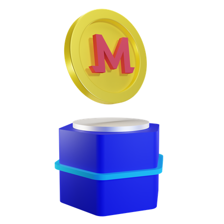 Moneda monero en el podio  3D Illustration